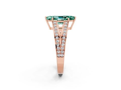 Rose gold Marquise Cut Green Sapphire Split Shank Ring with Pavé Band and Four-Prong Setting_2