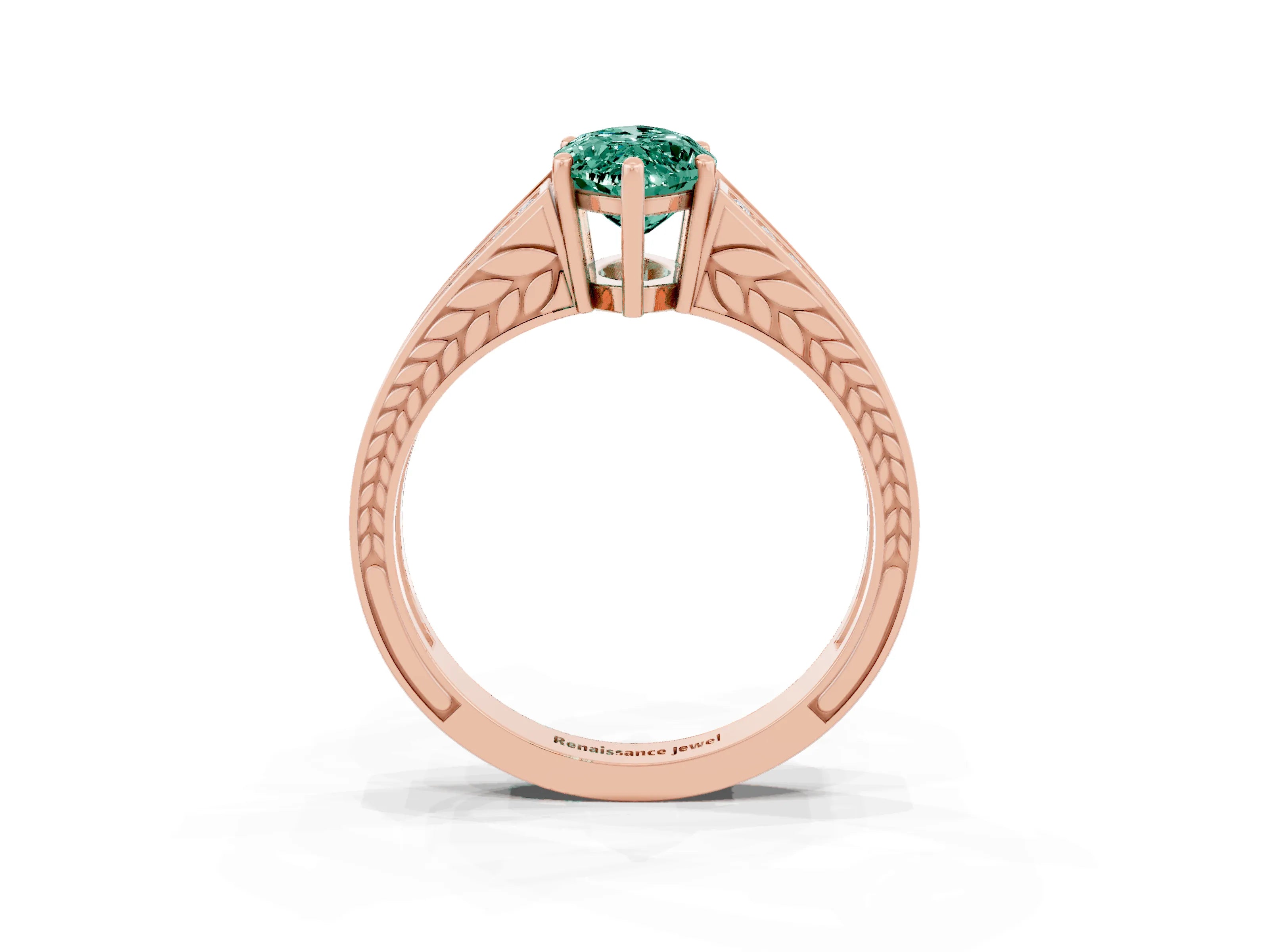 Rose gold Marquise Cut Green Sapphire Split Shank Ring with Pavé Band and Four-Prong Setting_3