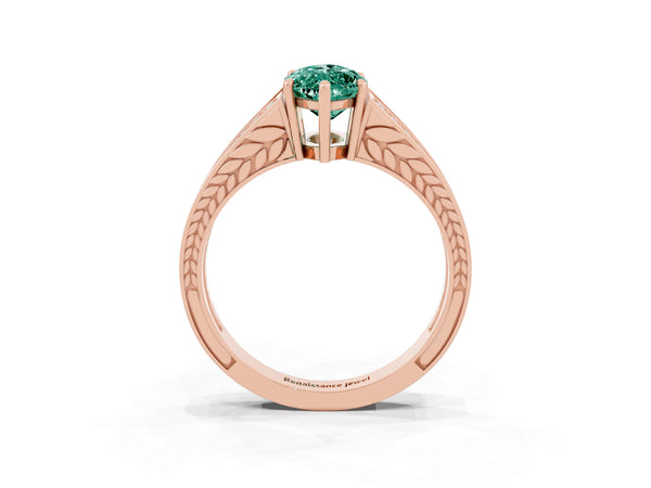 Rose gold Marquise Cut Green Sapphire Split Shank Ring with Pavé Band and Four-Prong Setting