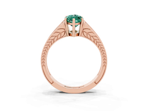 Rose gold Marquise Cut Green Sapphire Split Shank Ring with Pavé Band and Four-Prong Setting_3