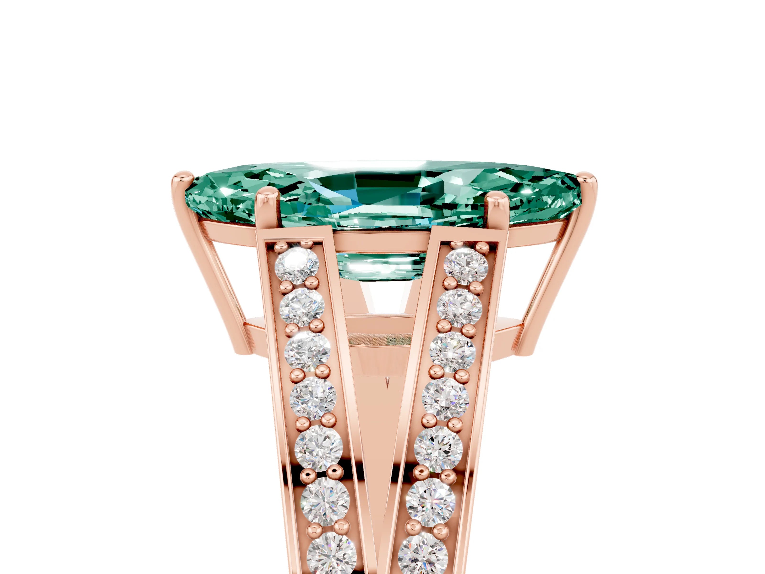 Rose gold Marquise Cut Green Sapphire Split Shank Ring with Pavé Band and Four-Prong Setting_5