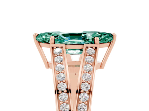 Rose gold Marquise Cut Green Sapphire Split Shank Ring with Pavé Band and Four-Prong Setting_5