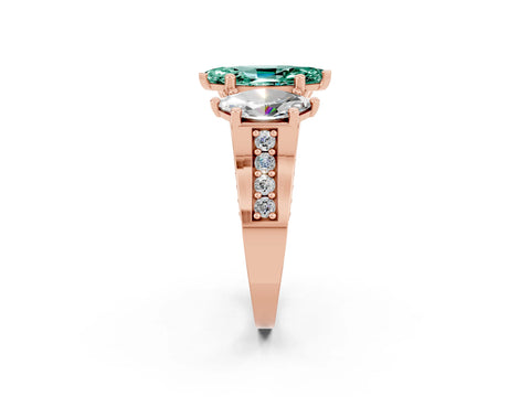 Rose gold Marquise Cut Green Sapphire Three-Stone Ring with Channel Set Band and Four-Prong Setting_2