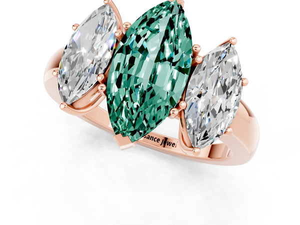 Rose gold Marquise Cut Green Sapphire Three-Stone Ring with Four-Prong Setting and Classic Band
