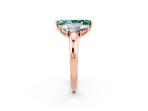 Rose gold Marquise Cut Green Sapphire Three-Stone Ring with Four-Prong Setting and Classic Band_2