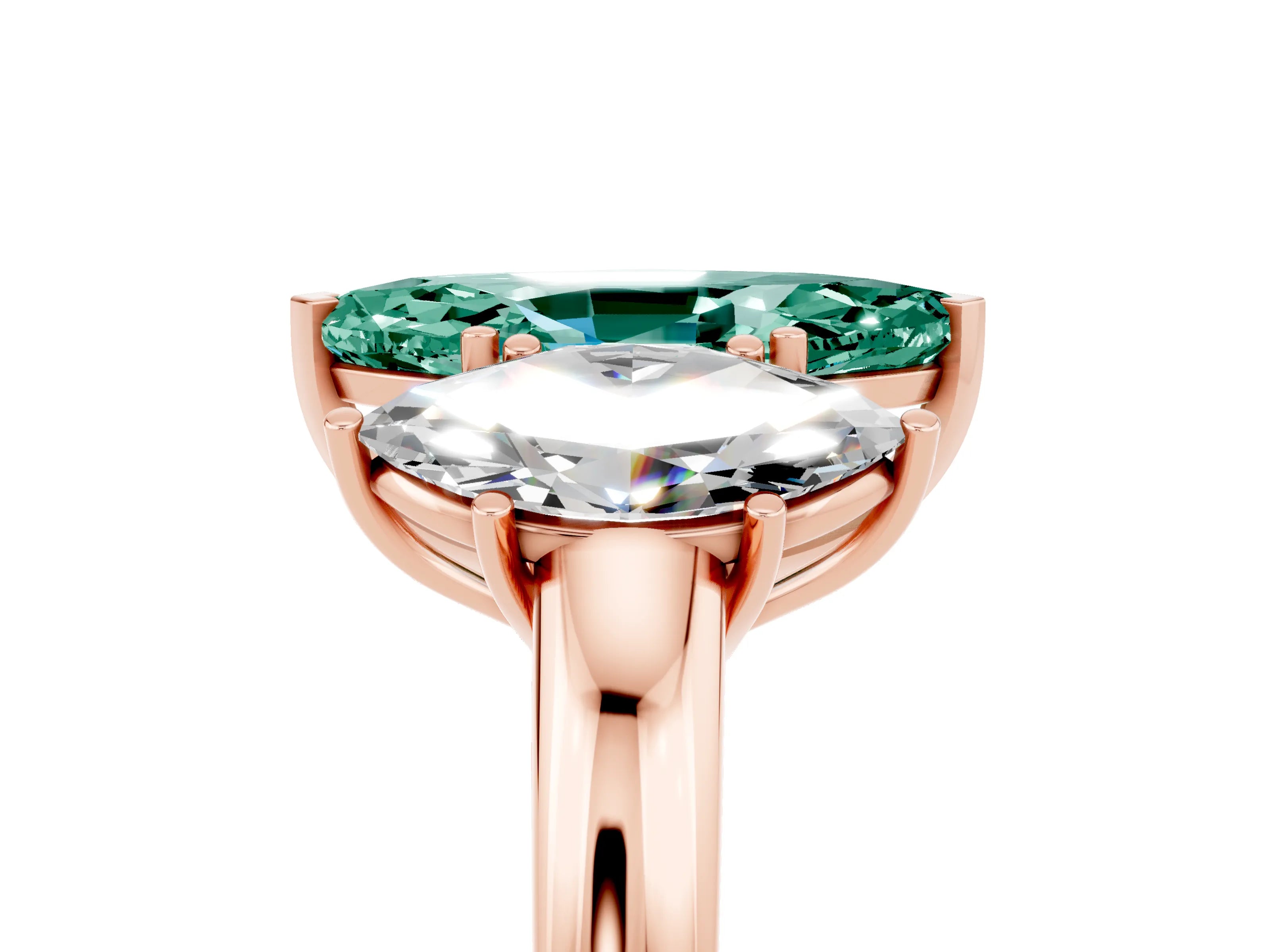 Rose gold Marquise Cut Green Sapphire Three-Stone Ring with Four-Prong Setting and Classic Band_5