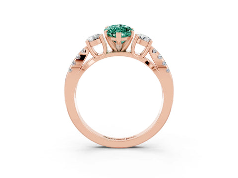 Rose gold Marquise Cut Green Sapphire Three-Stone Ring with Pavé Split Shank and Four-Prong Setting_15