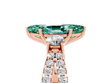 Rose gold Marquise Cut Green Sapphire Three-Stone Ring with Pavé Split Shank and Four-Prong Setting_17