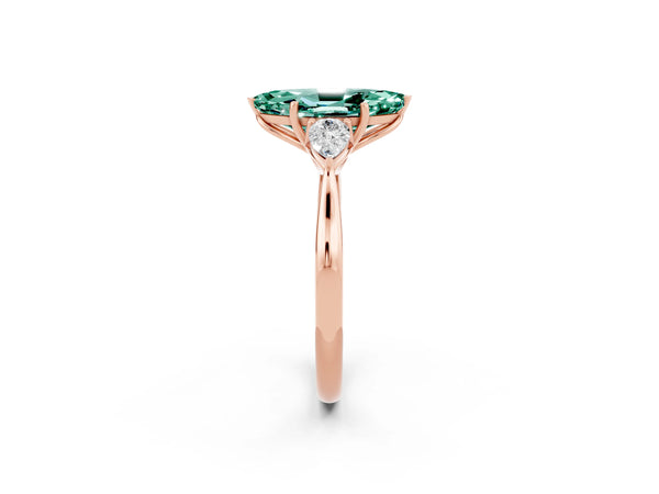 Rose gold Marquise Cut Green Sapphire Three-Stone Ring with Pear  Side Stones and Prong Setting