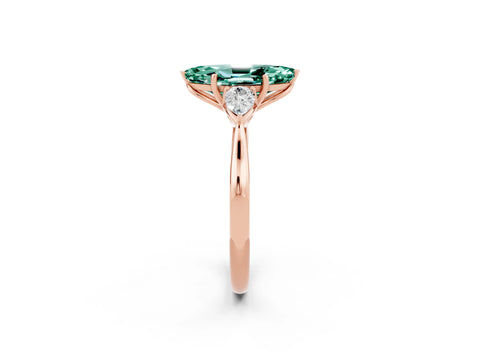 Rose gold Marquise Cut Green Sapphire Three-Stone Ring with Pear Side Stones and Four-Prong Setting_14