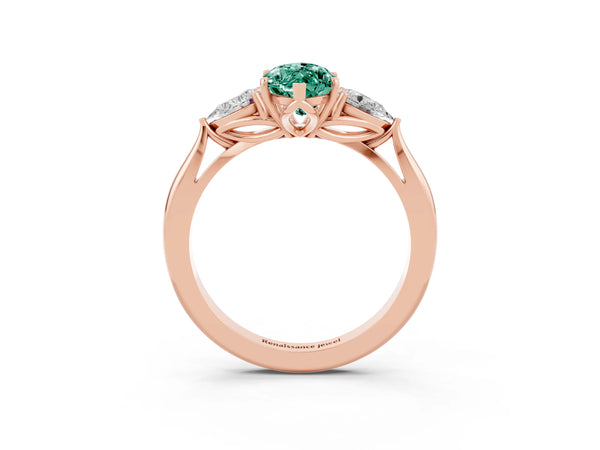 Rose gold Marquise Cut Green Sapphire Three-Stone Ring with Pear  Side Stones and Prong Setting
