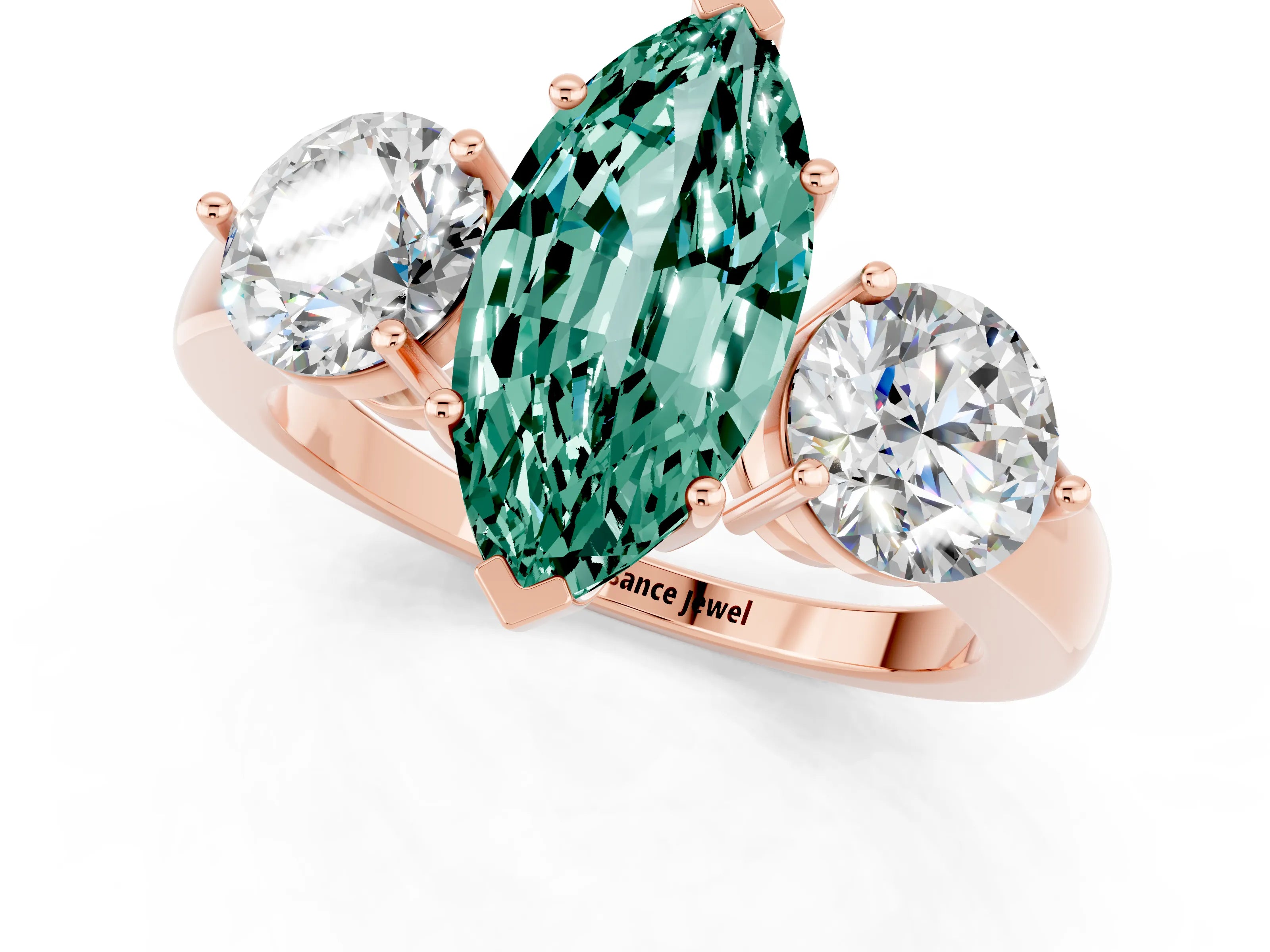 Rose gold Marquise Cut Green Sapphire Three-Stone Ring with Prong Setting and Classic Band_1