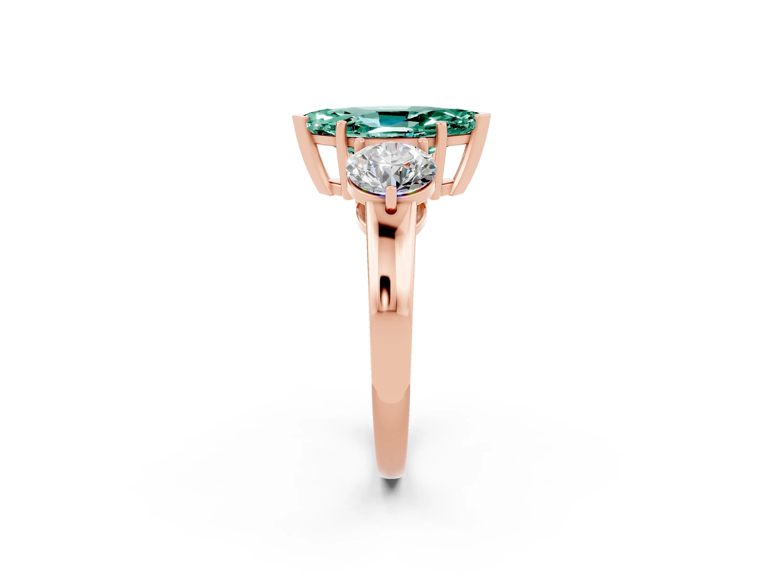 Rose gold Marquise Cut Green Sapphire Three-Stone Ring with Prong Setting and Classic Band_2