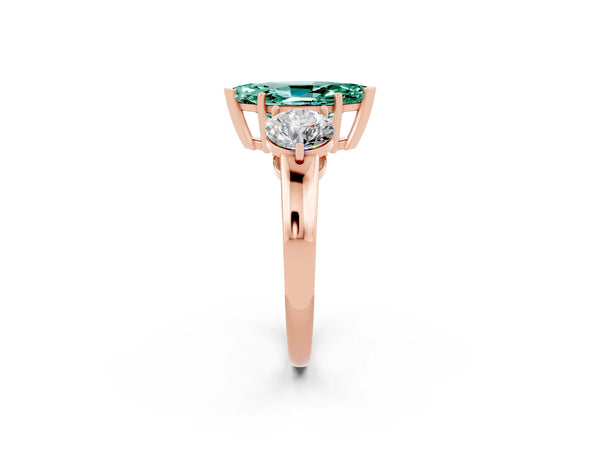 Rose gold Marquise Cut Green Sapphire Three-Stone Ring with Prong Setting and Classic Band