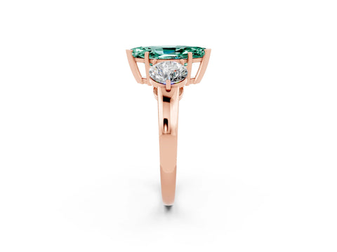 Rose gold Marquise Cut Green Sapphire Three-Stone Ring with Prong Setting and Classic Band_2