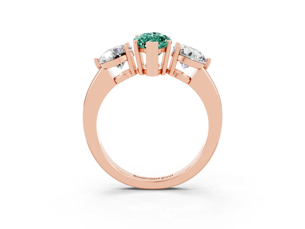 Rose gold Marquise Cut Green Sapphire Three-Stone Ring with Prong Setting and Classic Band
