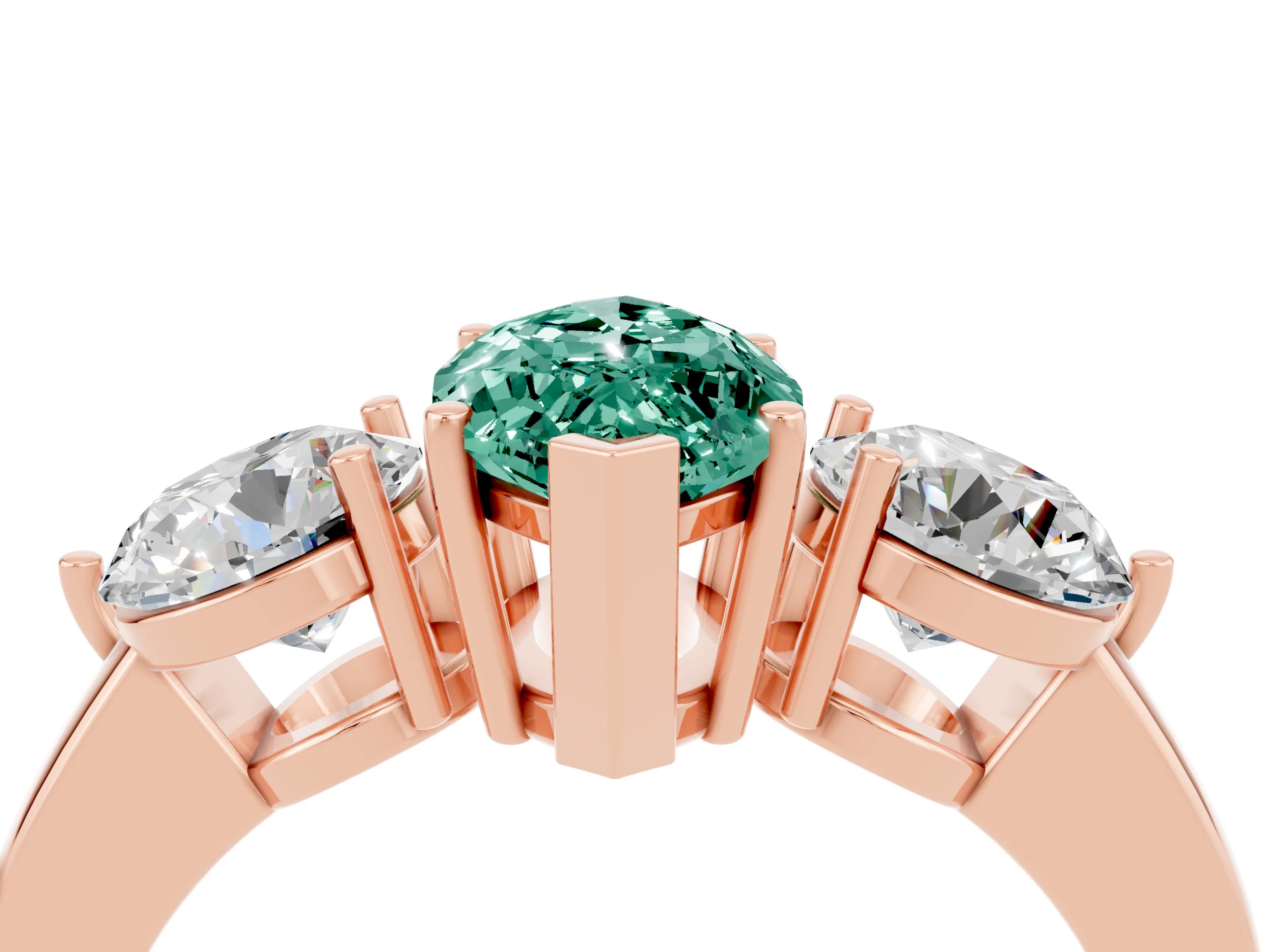 Rose gold Marquise Cut Green Sapphire Three-Stone Ring with Prong Setting and Classic Band_4