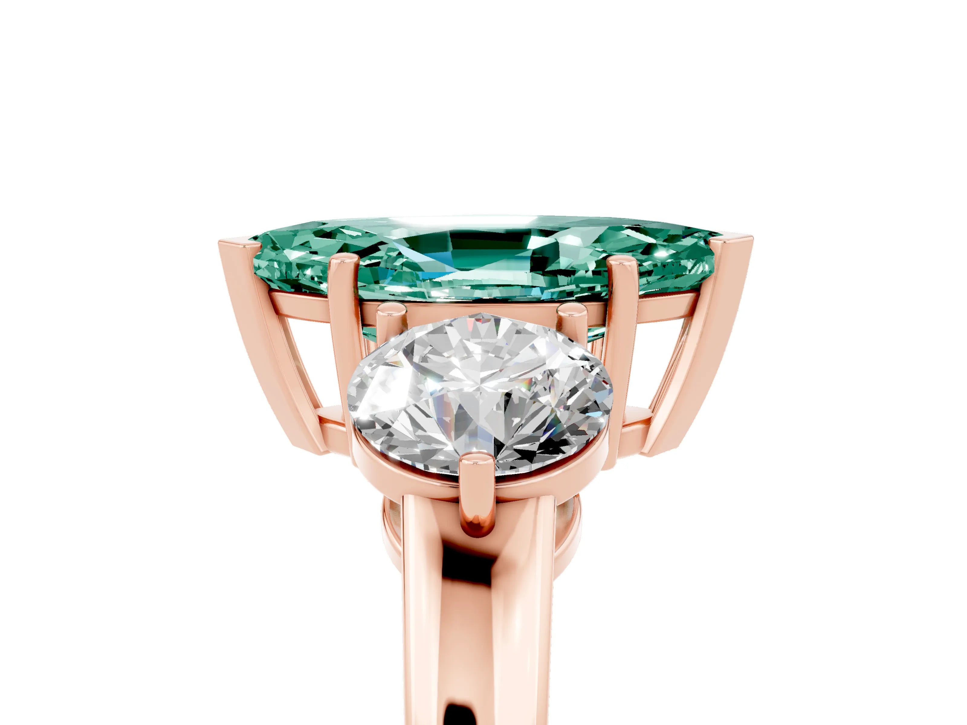 Rose gold Marquise Cut Green Sapphire Three-Stone Ring with Prong Setting and Classic Band_5