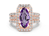 Rose gold Marquise Cut Halo Amethyst Ring with Split Shank and Four-Prong Setting