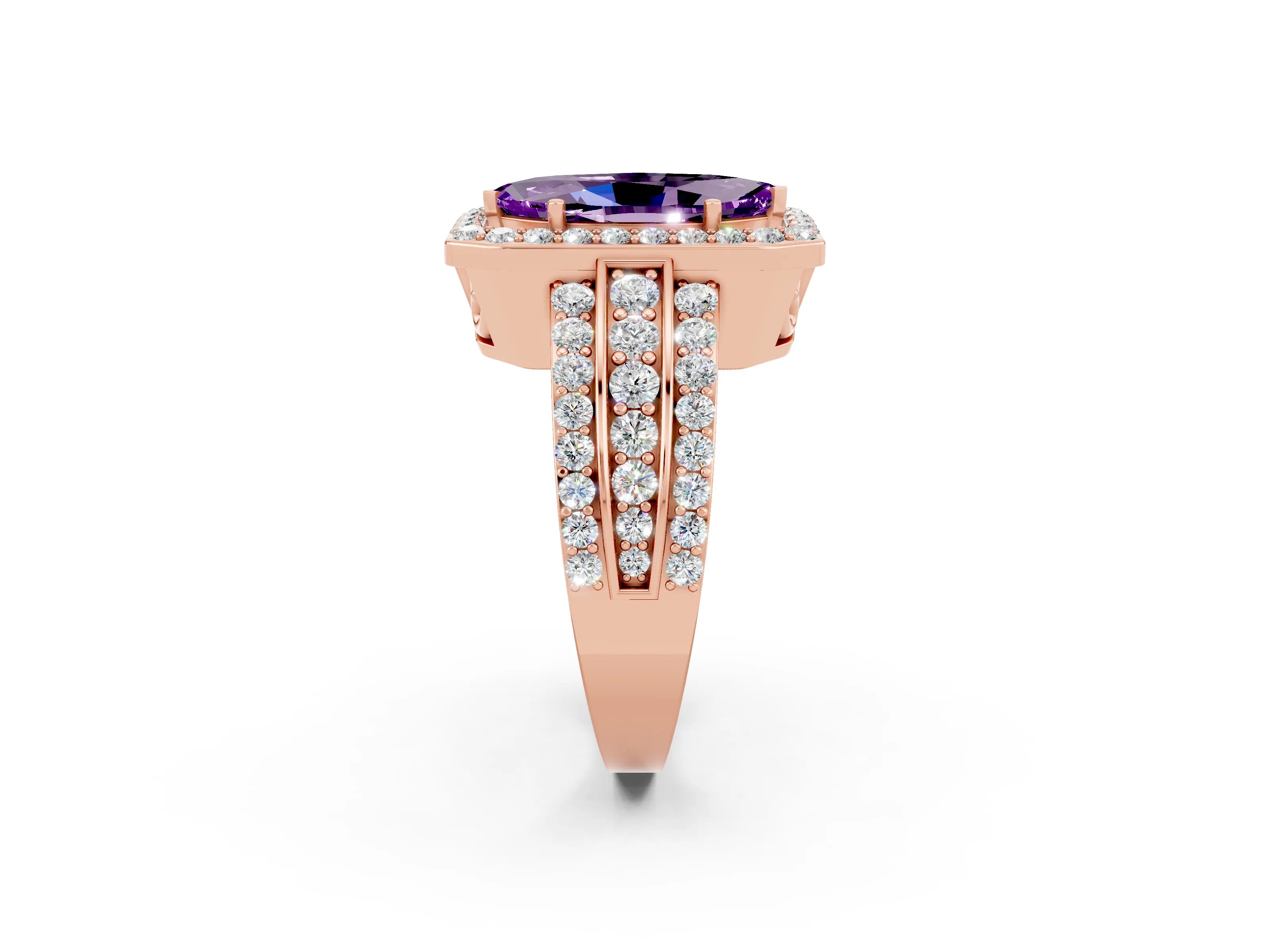Rose gold Marquise Cut Halo Amethyst Ring with Split Shank and Four-Prong Setting_2