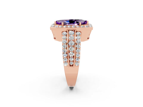 Rose gold Marquise Cut Halo Amethyst Ring with Split Shank and Four-Prong Setting_2
