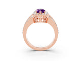 Rose gold Marquise Cut Halo Amethyst Ring with Split Shank and Four-Prong Setting_3