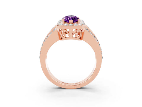 Rose gold Marquise Cut Halo Amethyst Ring with Split Shank and Four-Prong Setting_3