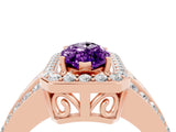 Rose gold Marquise Cut Halo Amethyst Ring with Split Shank and Four-Prong Setting_4
