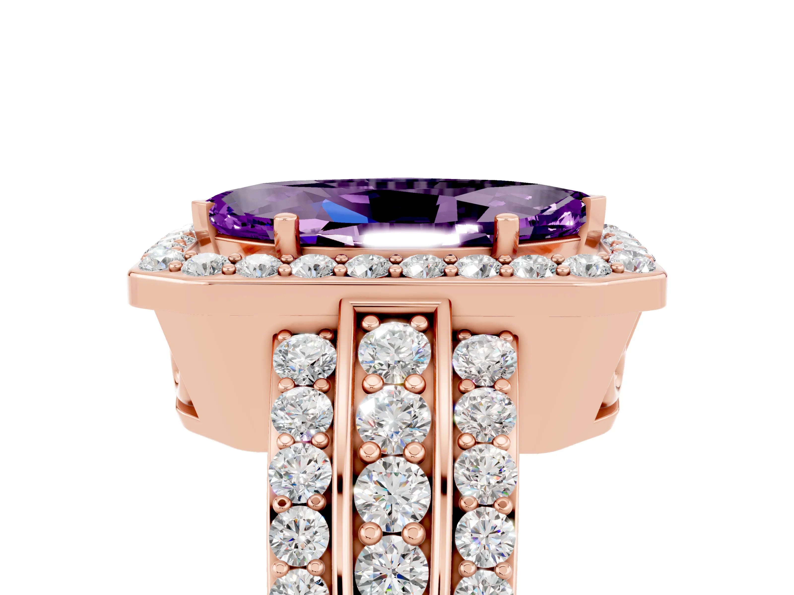 Rose gold Marquise Cut Halo Amethyst Ring with Split Shank and Four-Prong Setting_5