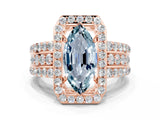 Rose gold Marquise Cut Halo Aquamarine Ring with Split Shank and Four-Prong Setting