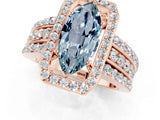 Rose gold Marquise Cut Halo Aquamarine Ring with Split Shank and Four-Prong Setting_1