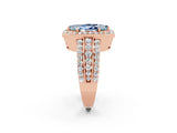 Rose gold Marquise Cut Halo Aquamarine Ring with Split Shank and Four-Prong Setting_2
