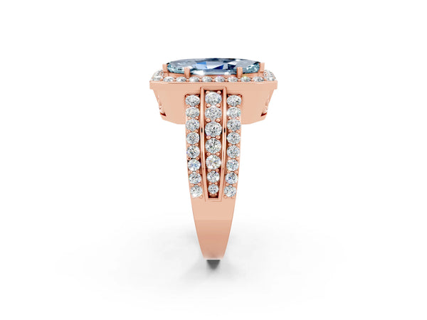 Rose gold Marquise Cut Halo Aquamarine Ring with Round  Split Shank and Prong Setting