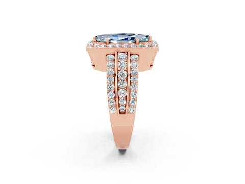 Rose gold Marquise Cut Halo Aquamarine Ring with Split Shank and Four-Prong Setting_2