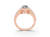 Rose gold Marquise Cut Halo Aquamarine Ring with Split Shank and Four-Prong Setting_3