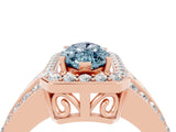 Rose gold Marquise Cut Halo Aquamarine Ring with Split Shank and Four-Prong Setting_4