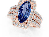 Rose gold Marquise Cut Halo Blue Sapphire Ring with Split Shank and Four-Prong Setting_1