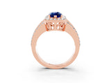 Rose gold Marquise Cut Halo Blue Sapphire Ring with Split Shank and Four-Prong Setting_3