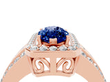 Rose gold Marquise Cut Halo Blue Sapphire Ring with Split Shank and Four-Prong Setting_4