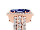 Rose gold Marquise Cut Halo Blue Sapphire Ring with Split Shank and Four-Prong Setting_5