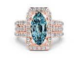 Rose gold Marquise Cut Halo Blue Topaz Ring with Split Shank and Four-Prong Setting