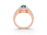 Rose gold Marquise Cut Halo Blue Topaz Ring with Split Shank and Four-Prong Setting_3