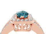 Rose gold Marquise Cut Halo Blue Topaz Ring with Split Shank and Four-Prong Setting_4