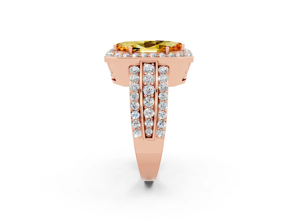 Rose gold Marquise Cut Halo Citrine Ring with Round  Split Shank and Prong Setting