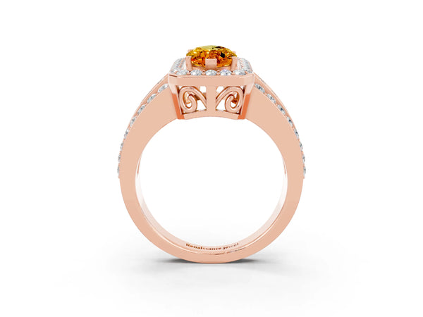 Rose gold Marquise Cut Halo Citrine Ring with Round  Split Shank and Prong Setting