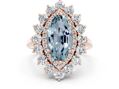 Rose gold Marquise Cut Halo Cluster Diamond Ring with Pave Band and Four-Prong Setting_12