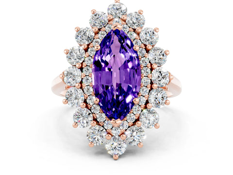 Rose gold Marquise Cut Halo Cluster Diamond Ring with Pave Band and Four-Prong Setting_12