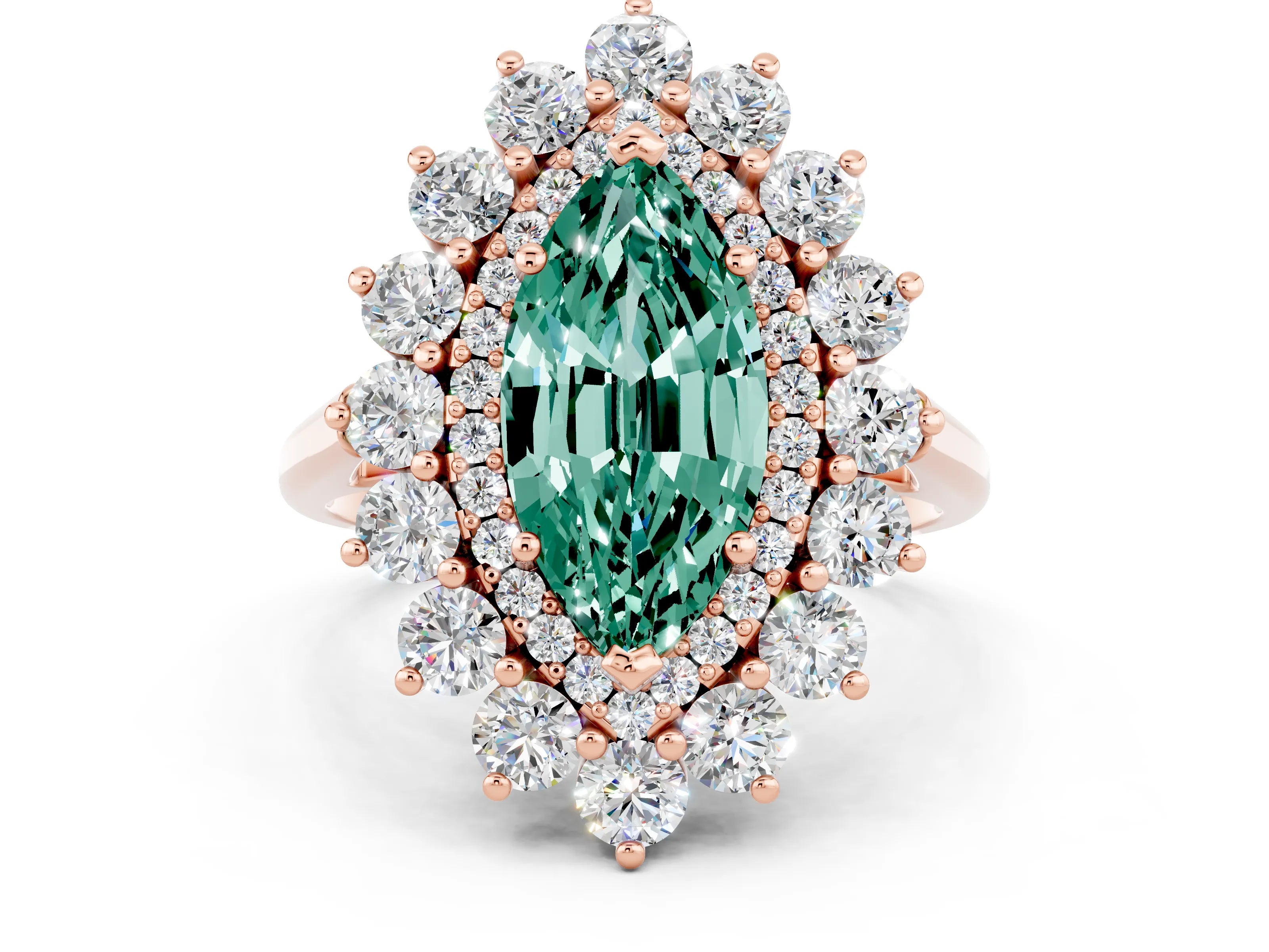 Rose gold Marquise Cut Halo Cluster Diamond Ring with Pave Band and Four-Prong Setting_12