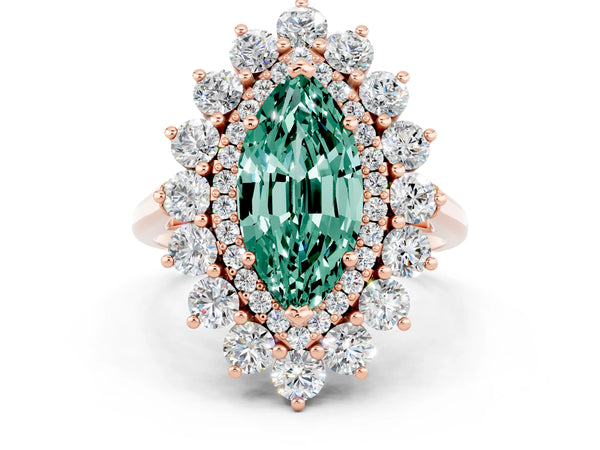 Rose gold Marquise Cut Green Sapphire Floral Double Halo Engagement Ring with Prong Setting