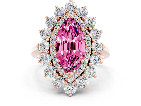 Rose gold Marquise Cut Halo Cluster Diamond Ring with Pave Band and Four-Prong Setting_12